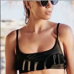 Free People Gnash Swim  2pc BLACK bikini with ruffles NWT size 4 retail $…